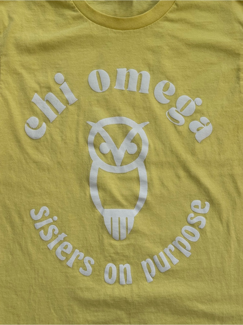 Chi Omega Sisters on Purpose Owl Sorority Tee Yellow Size Small